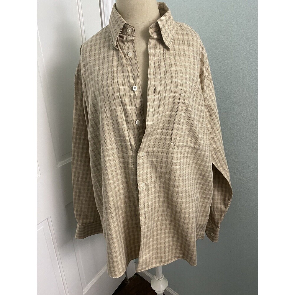 ALAN FLUSSER Shirt Mens Large Brown Plaid Button Up Colorful Long Sleeve